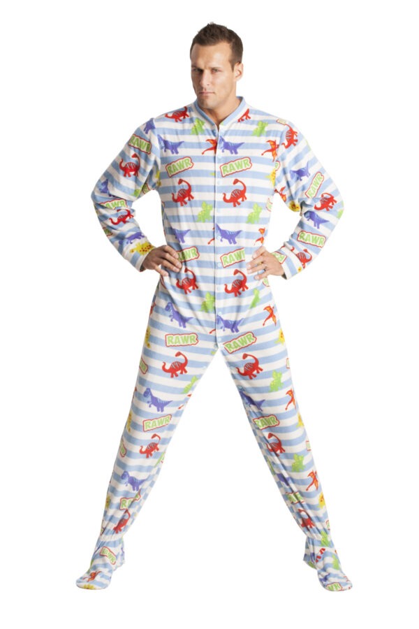 Blue Dinosaurs Footed Pajamas – Button Snap Edition - Image 2