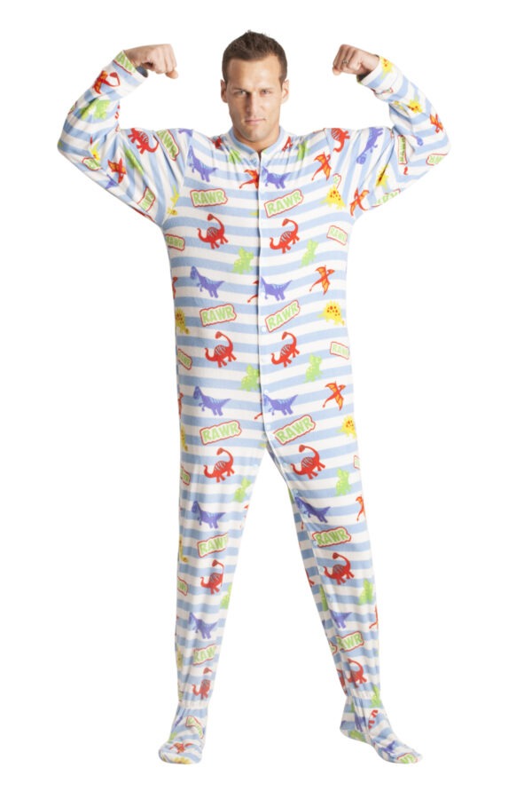 Blue Dinosaurs Footed Pajamas – Button Snap Edition