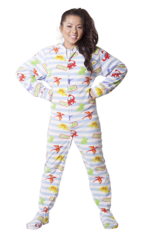 Blue Dinosaurs Footed Pajamas – Button Snap Edition - Image 3