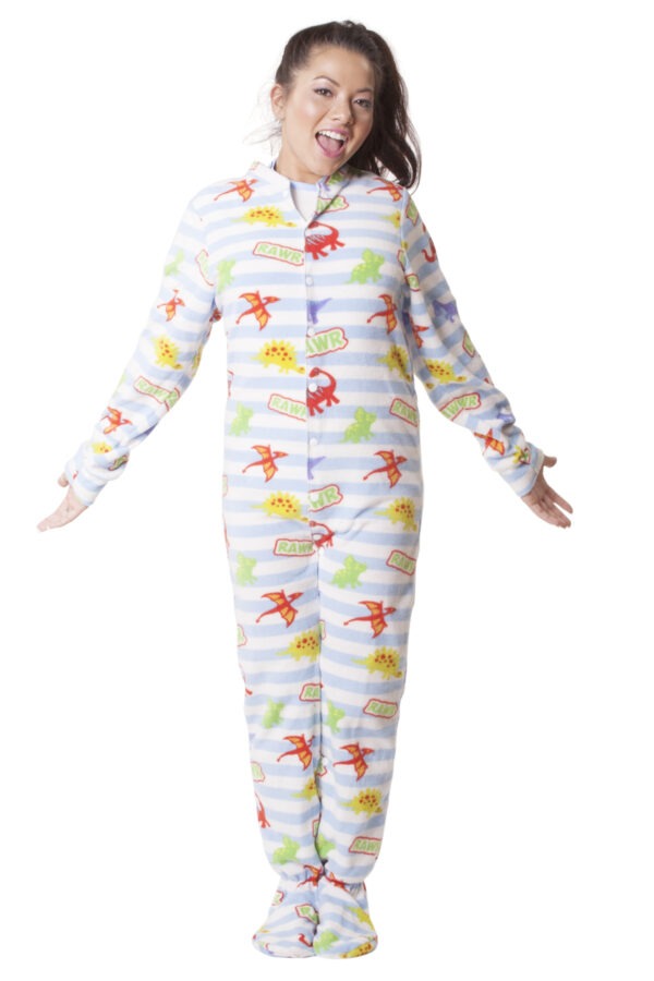 Blue Dinosaurs Footed Pajamas – Button Snap Edition - Image 4