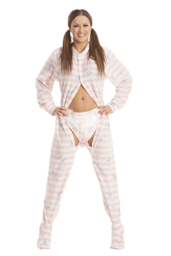 Pink Elephants Footed Pajamas– Button Snap Edition - Image 3