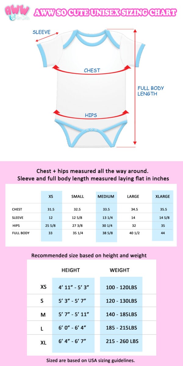 AWW SO CUTE ADULT ABDL ONESIE SIZE CHART